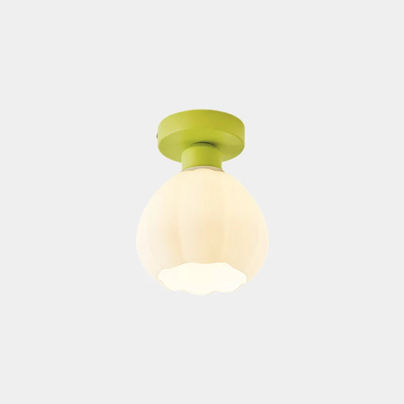 Ceiling Light Semi-Flush Mount Cream Glass Flower Lily of the Valley, White / Green