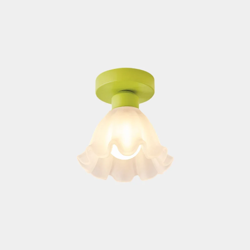 Ceiling Light Semi-Flush Mount Cream Glass Flower Lily of the Valley, White / Green
