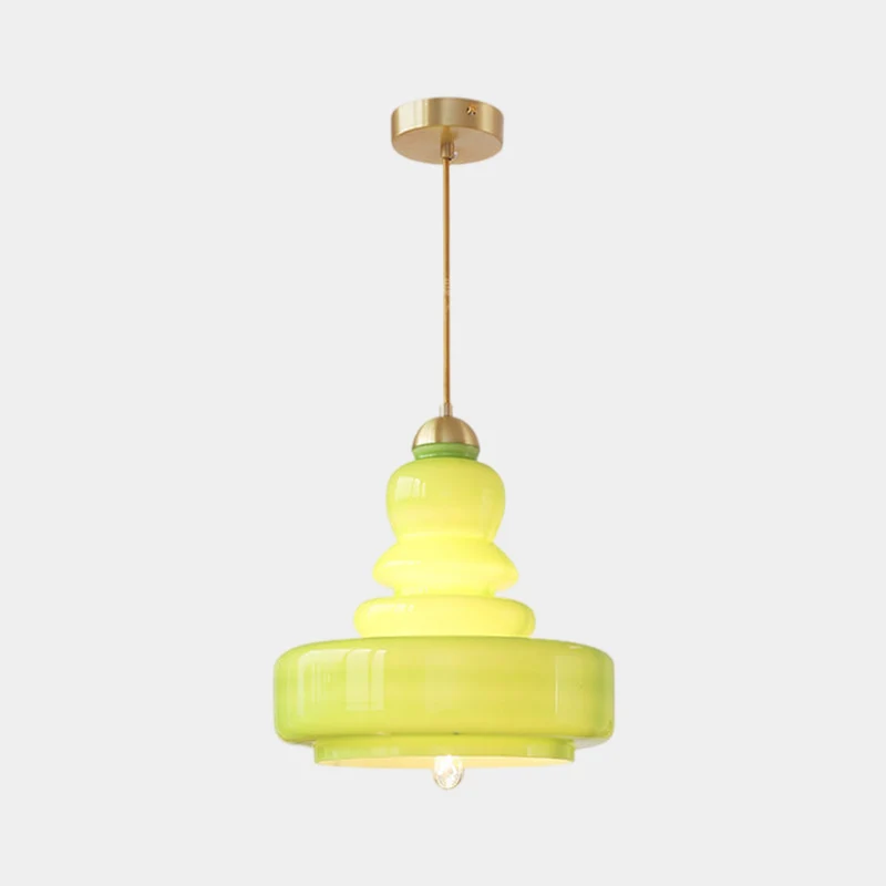 Pendant Light French Retro Glass Gourd, Green / Beige