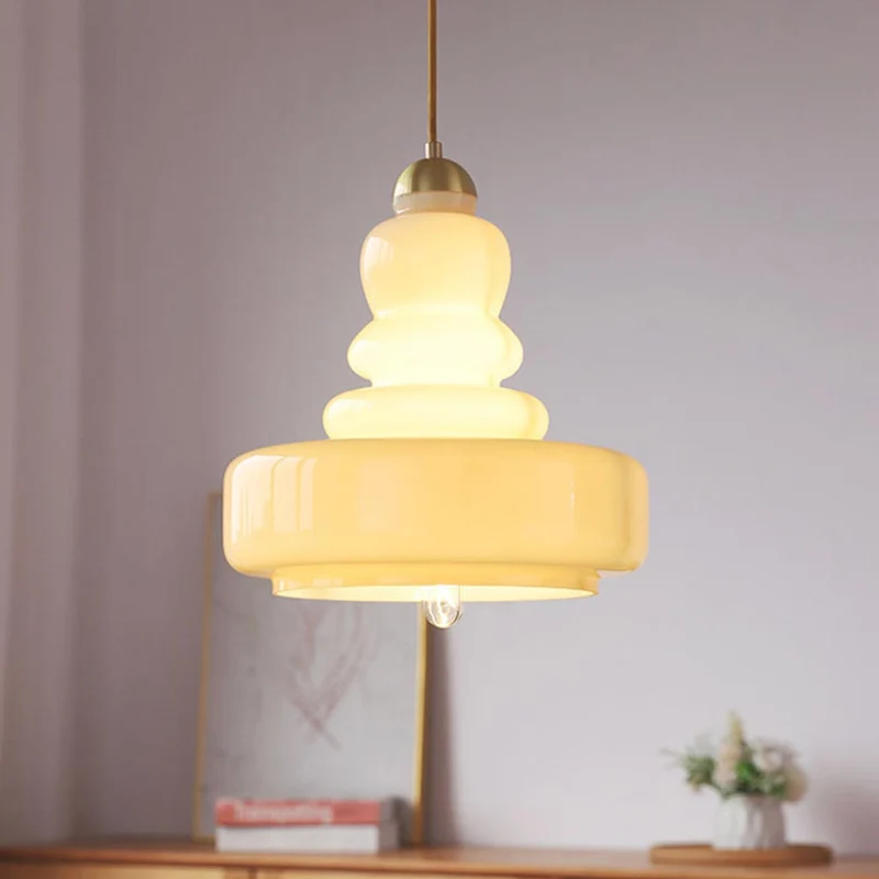 Pendant Light French Retro Glass Gourd, Green / Beige