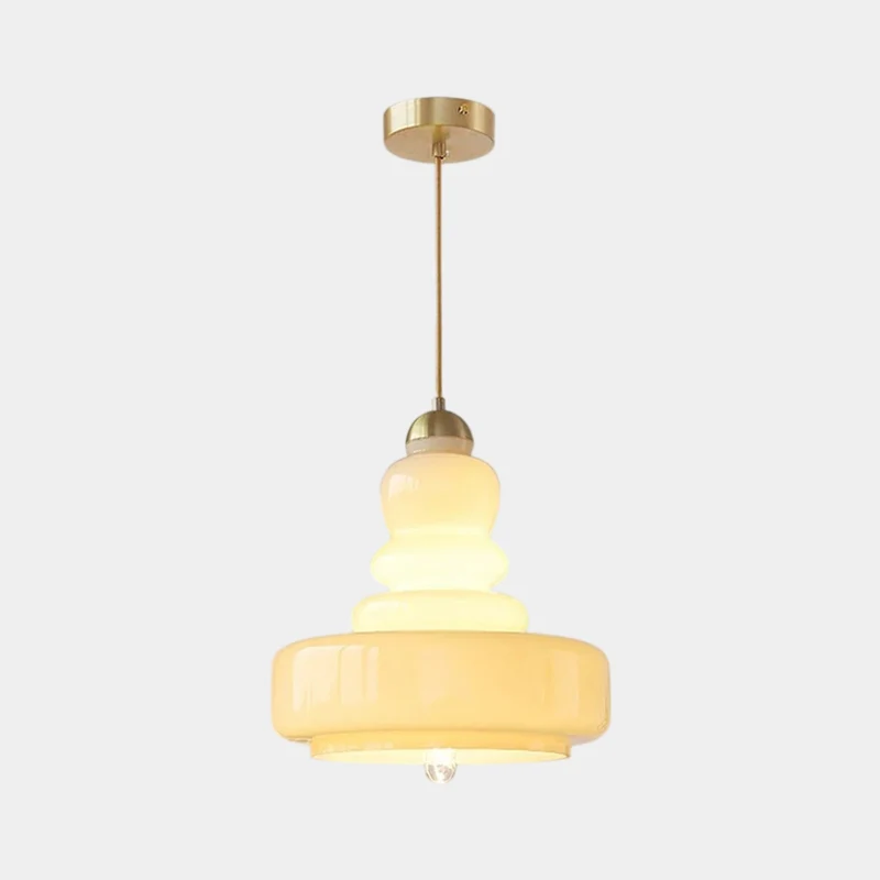 Pendant Light French Retro Glass Gourd, Green / Beige