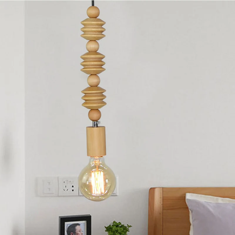 Pendant Light Creative Wood Bead String Gourd