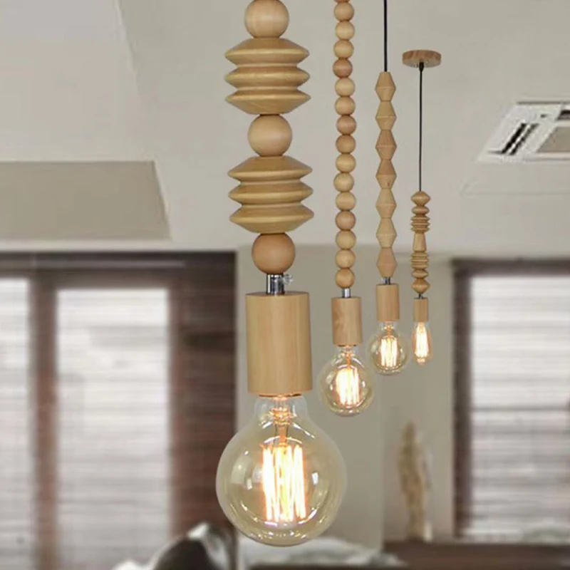 Pendant Light Creative Wood Bead String Gourd