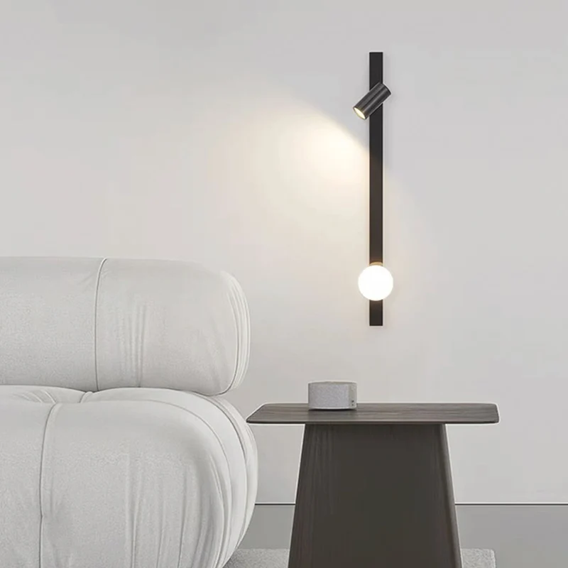 Wall Light Spotlight Unique Linear with Glass Ball, Black / Gold