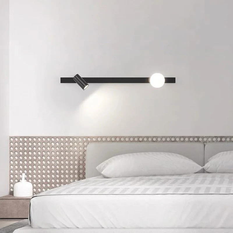 Wall Light Spotlight Unique Linear with Glass Ball, Black / Gold
