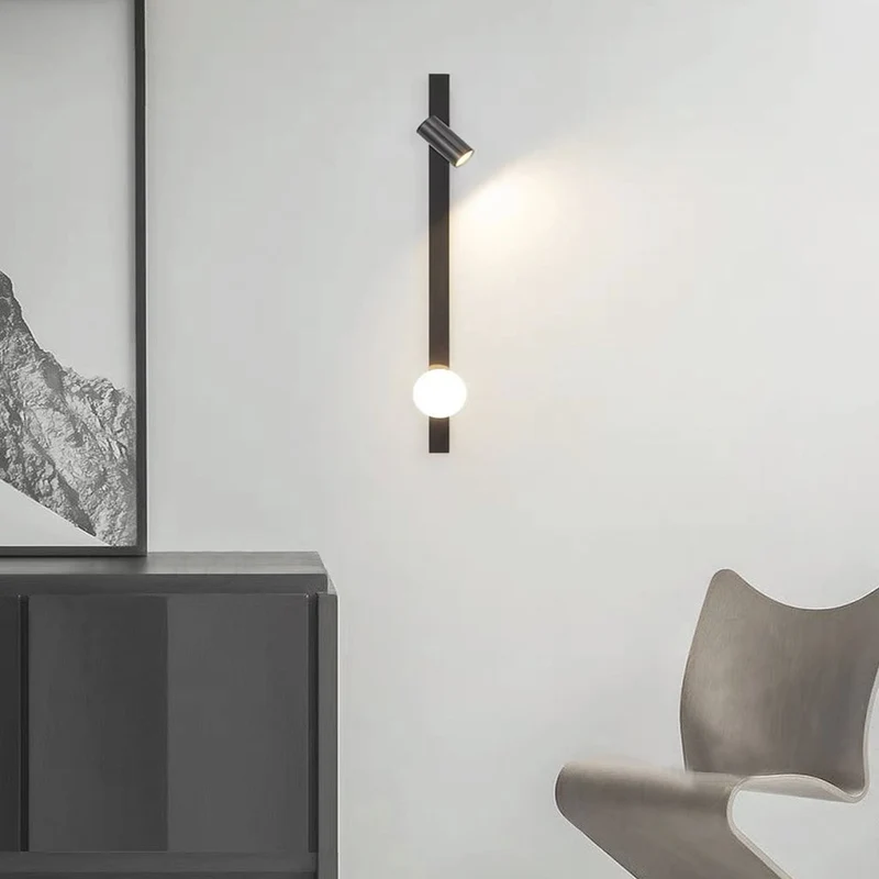 Wall Light Spotlight Unique Linear with Glass Ball, Black / Gold