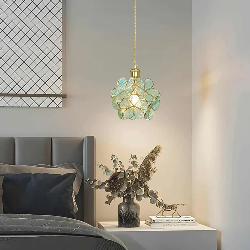 Pendant Light Artistic Small Glass Flower Petal Brass, 5 Colors