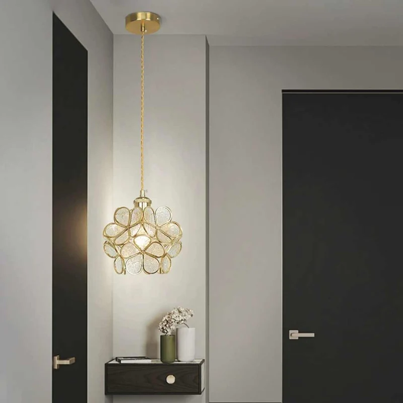 Pendant Light Artistic Small Glass Flower Petal Brass, 5 Colors
