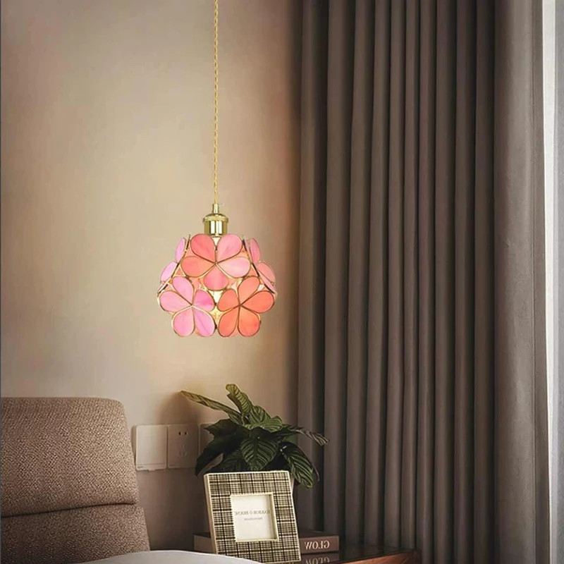 Pendant Light Artistic Small Glass Flower Petal Brass, 5 Colors