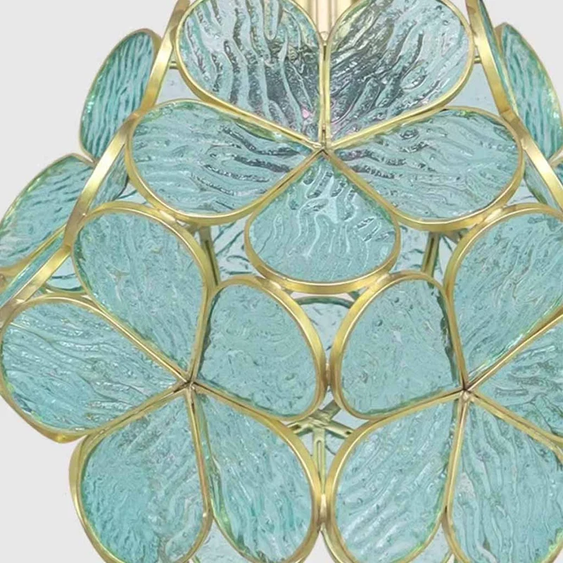 Pendant Light Artistic Small Glass Flower Petal Brass, 5 Colors