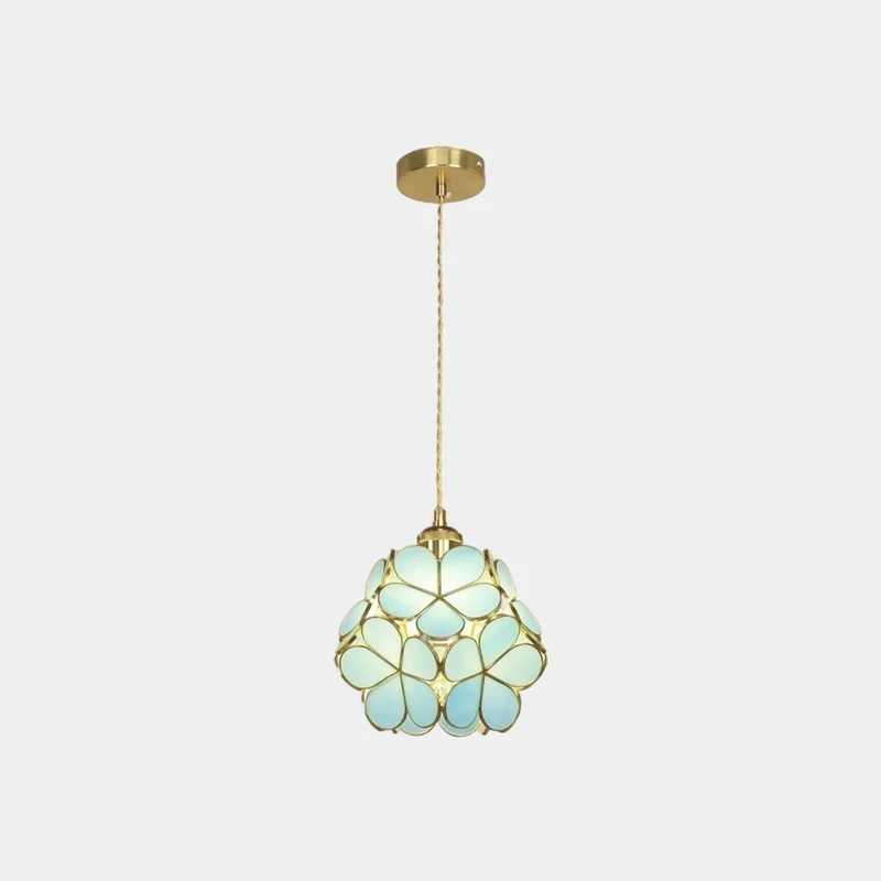 Pendant Light Artistic Small Glass Flower Petal Brass, 5 Colors