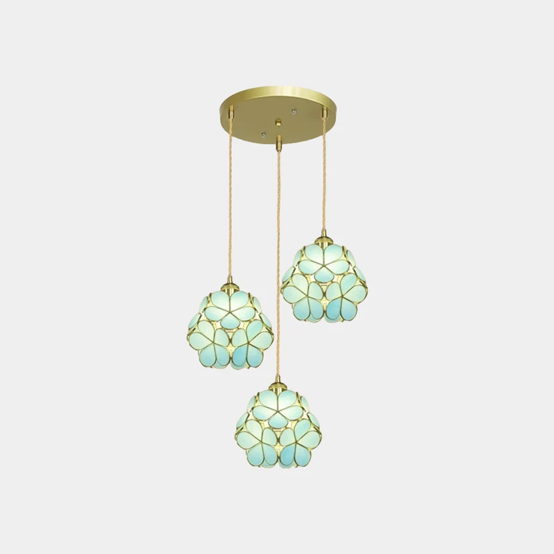 Pendant Light Artistic Small Glass Flower Petal Brass, 5 Colors