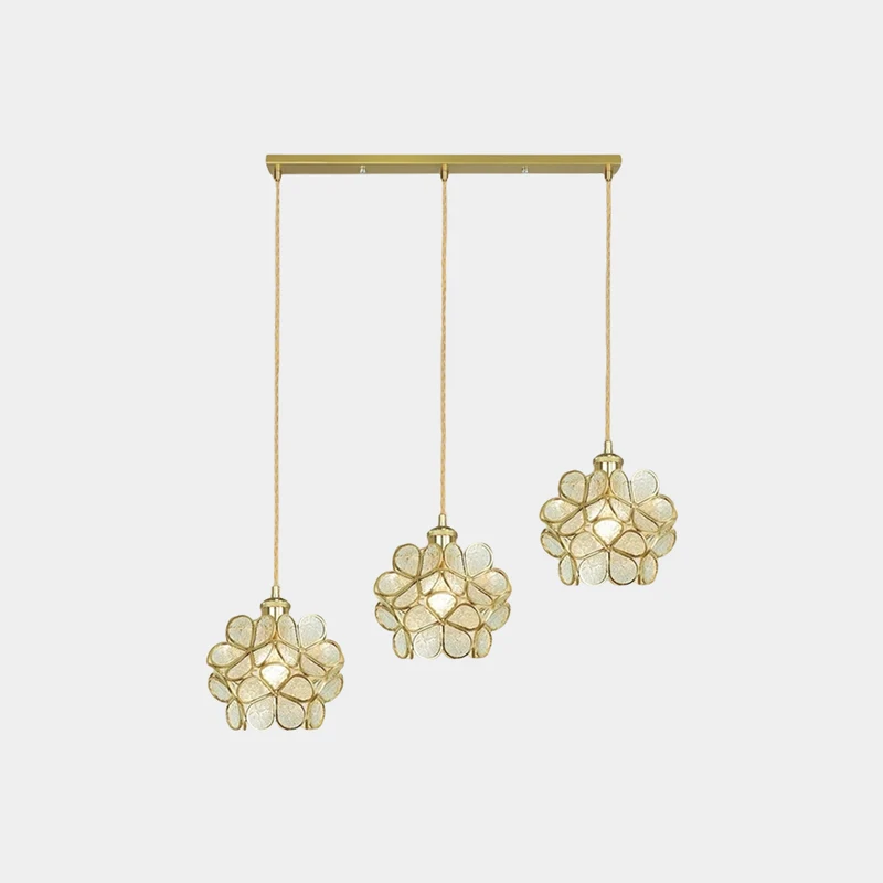 Pendant Light Artistic Small Glass Flower Petal Brass, 5 Colors