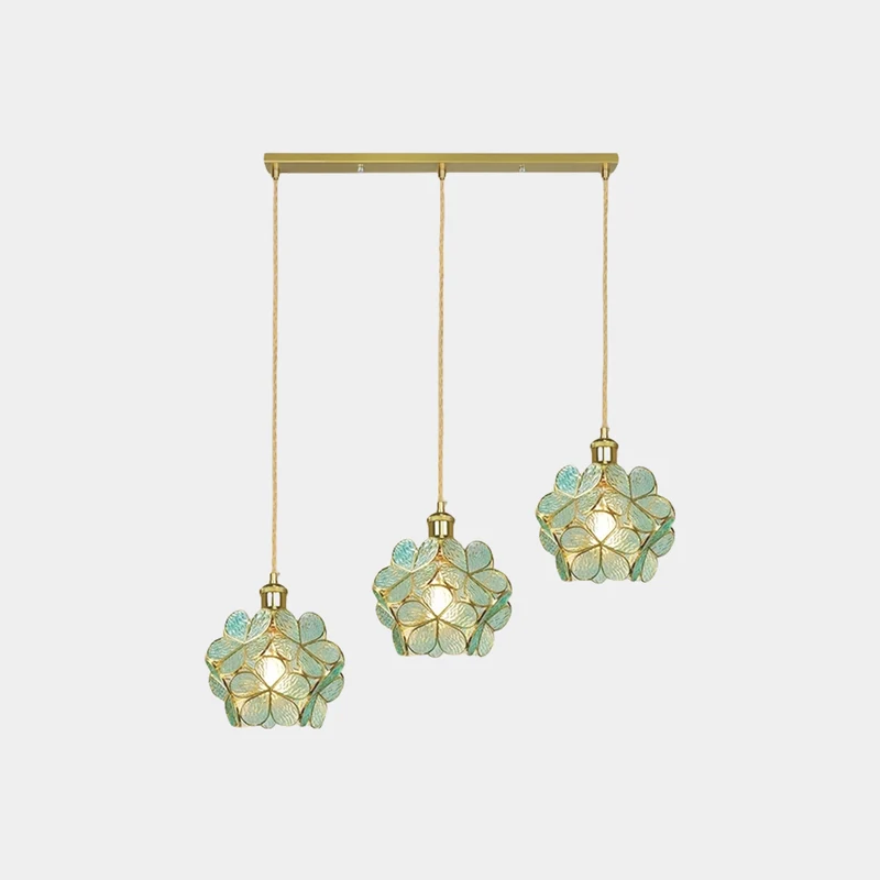 Pendant Light Artistic Small Glass Flower Petal Brass, 5 Colors