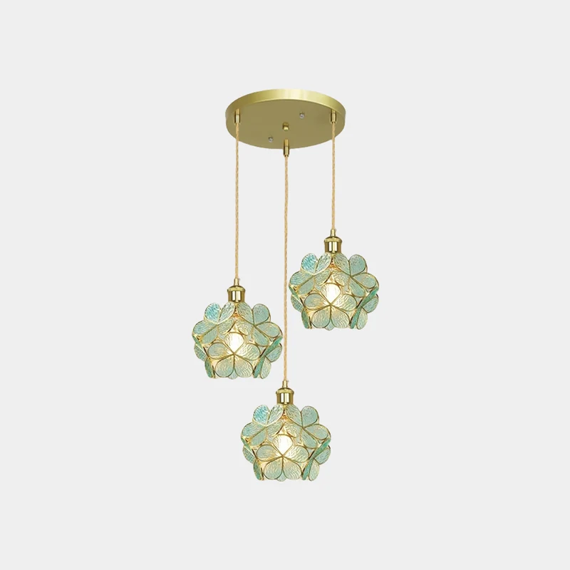 Pendant Light Artistic Small Glass Flower Petal Brass, 5 Colors