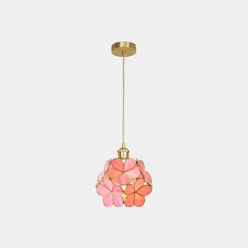 Pendant Light Artistic Small Glass Flower Petal Brass, 5 Colors