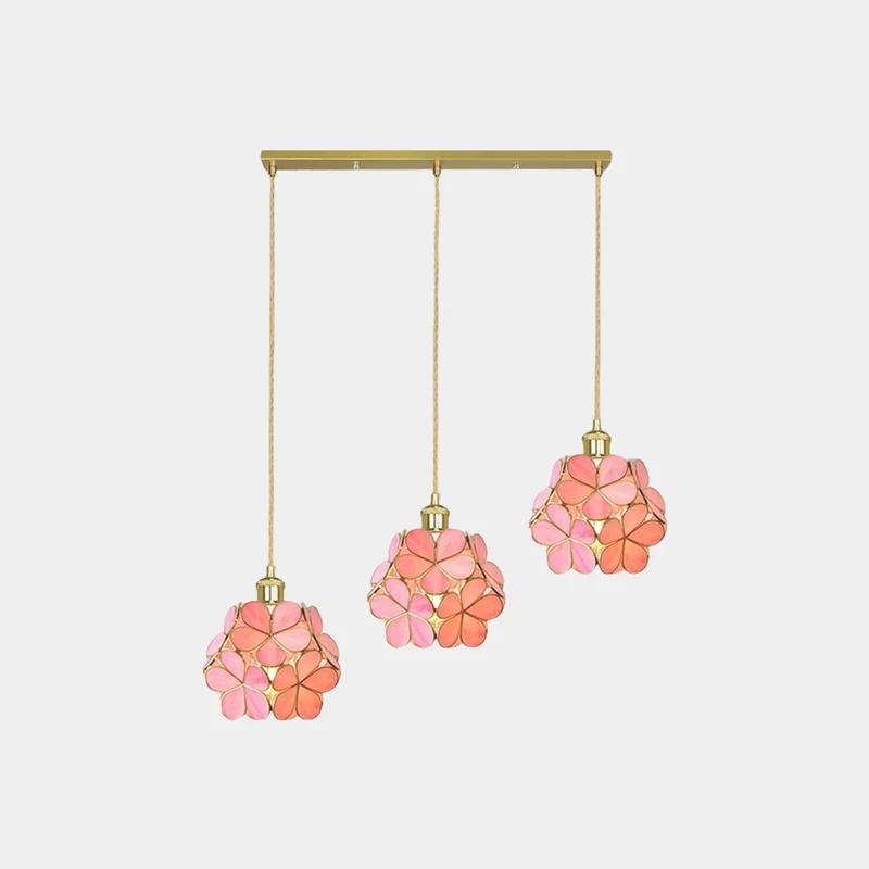 Pendant Light Artistic Small Glass Flower Petal Brass, 5 Colors