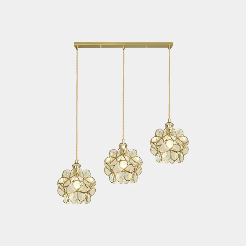 Pendant Light Artistic Small Glass Flower Petal Brass, 5 Colors