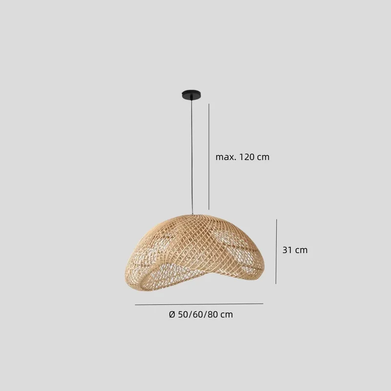 Pendelleuchte aus Rattan im Japandi Stil für Esszimmer