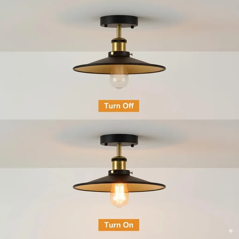 Flach Deckenleuchte Halbbündig Schwarz Gold | E27 Retro Wohnzimmer Lampe set~3600