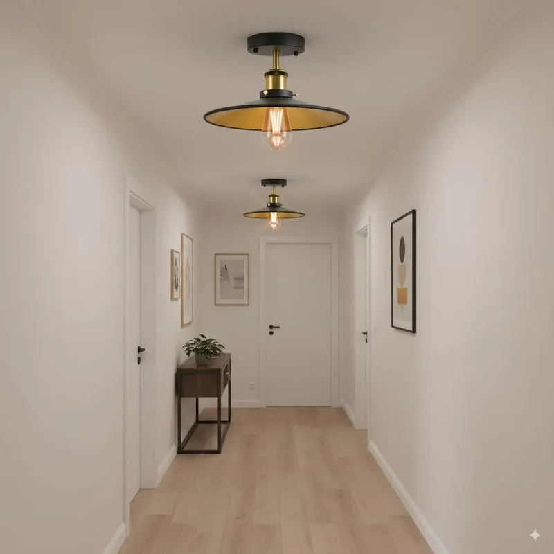 Flach Deckenleuchte Halbbündig Schwarz Gold | E27 Retro Wohnzimmer Lampe set~3600