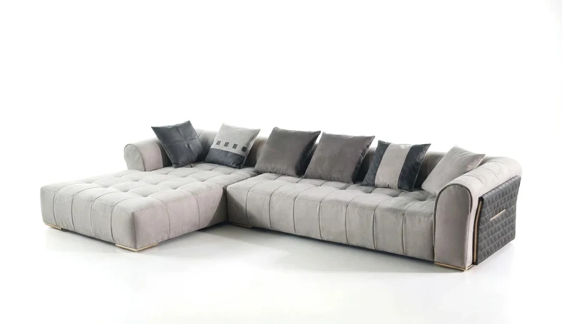 Casa Padrino Luxus Ecksofa Weiß / Grau - Hochwertige Verarbeitung - Moderne Wohnzimmer Möbel - Luxus Qualität