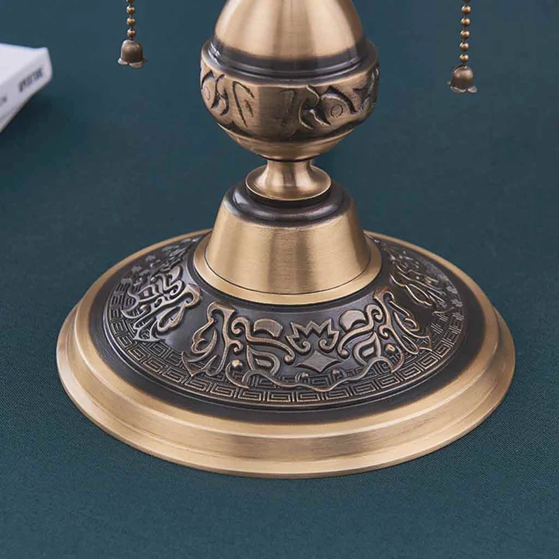 Table Lamp Vintage Brass Umbrella with Pull Chain