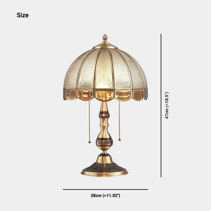 Table Lamp Vintage Brass Umbrella with Pull Chain