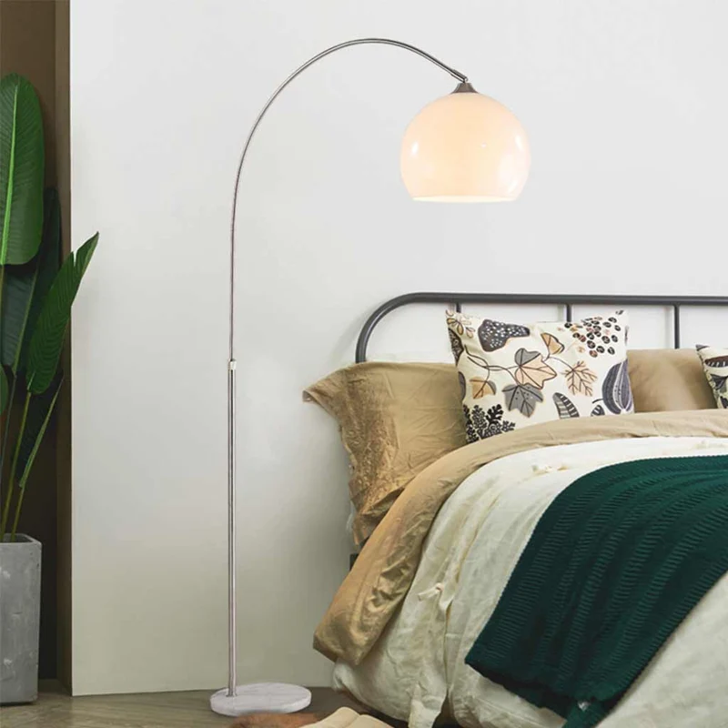Floor Lamp Arch Fishing Pole Whtie Shade with Marble Base
