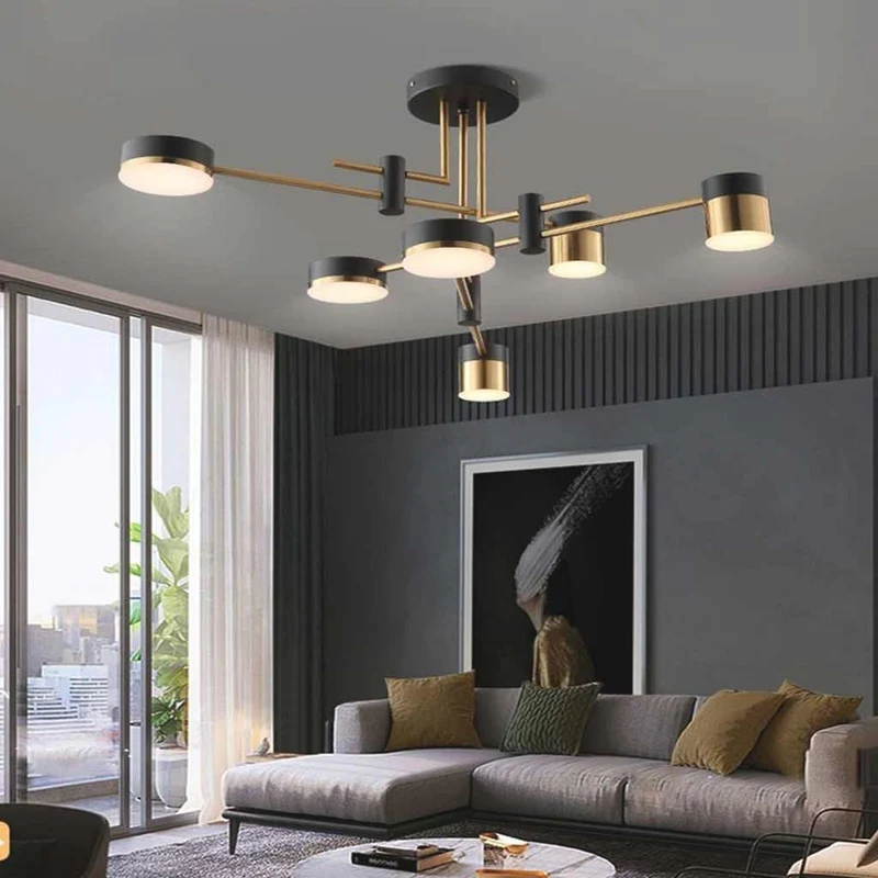Chandelier Minimalist Black and Gold Multi-Arm LED