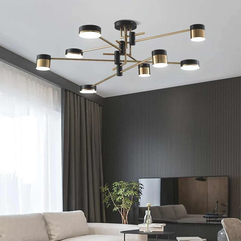 Chandelier Minimalist Black and Gold Multi-Arm LED