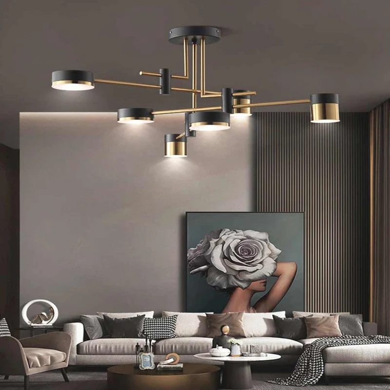 Chandelier Minimalist Black and Gold Multi-Arm LED