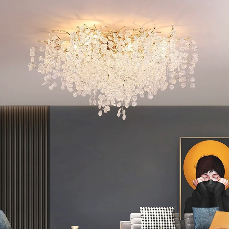 Flush Mount Chandelier Ceiling Light Modern Branch Glass Leaf