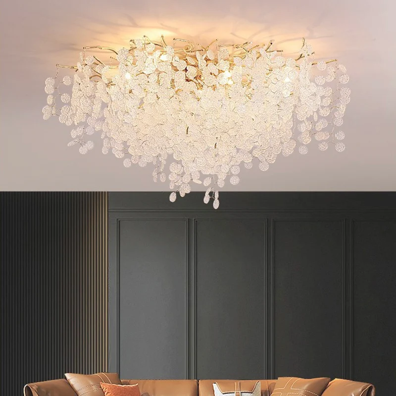 Flush Mount Chandelier Ceiling Light Modern Branch Glass Leaf