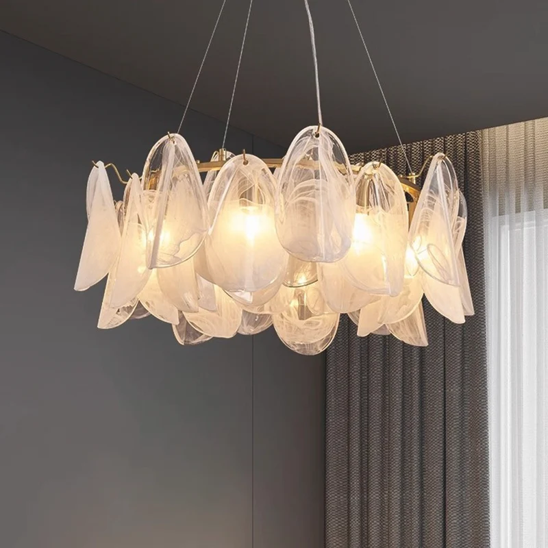 Chandelier Romantic French Frosted Glass Pearl