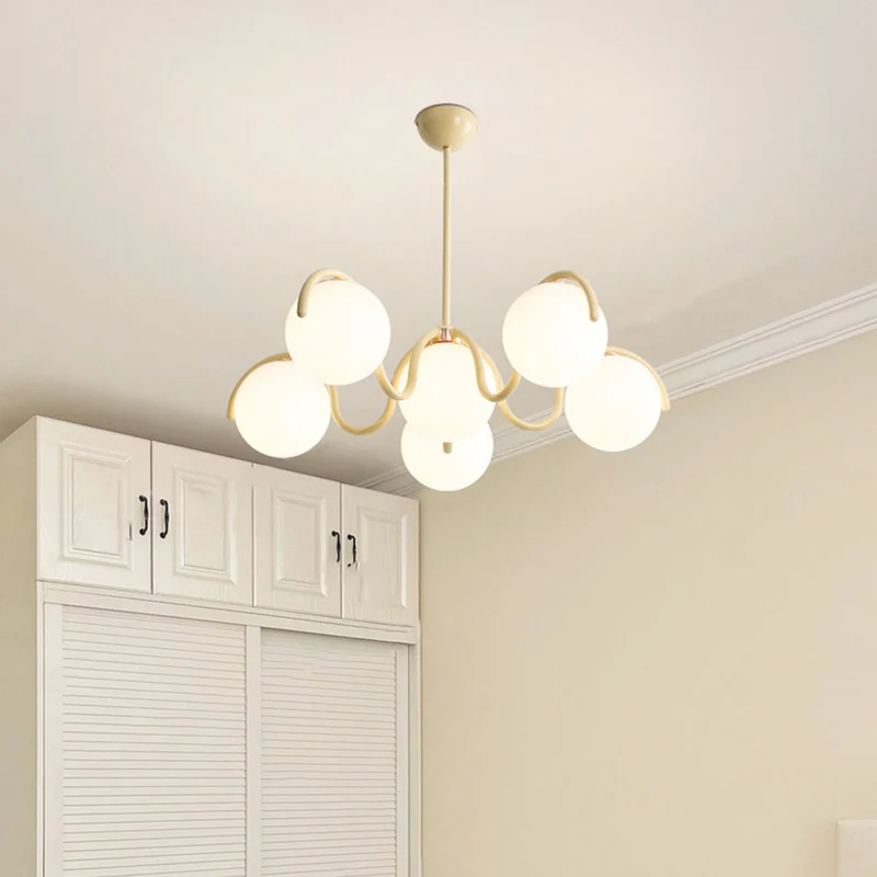 Chandelier Cream Curved Glass Ball Multi Globe