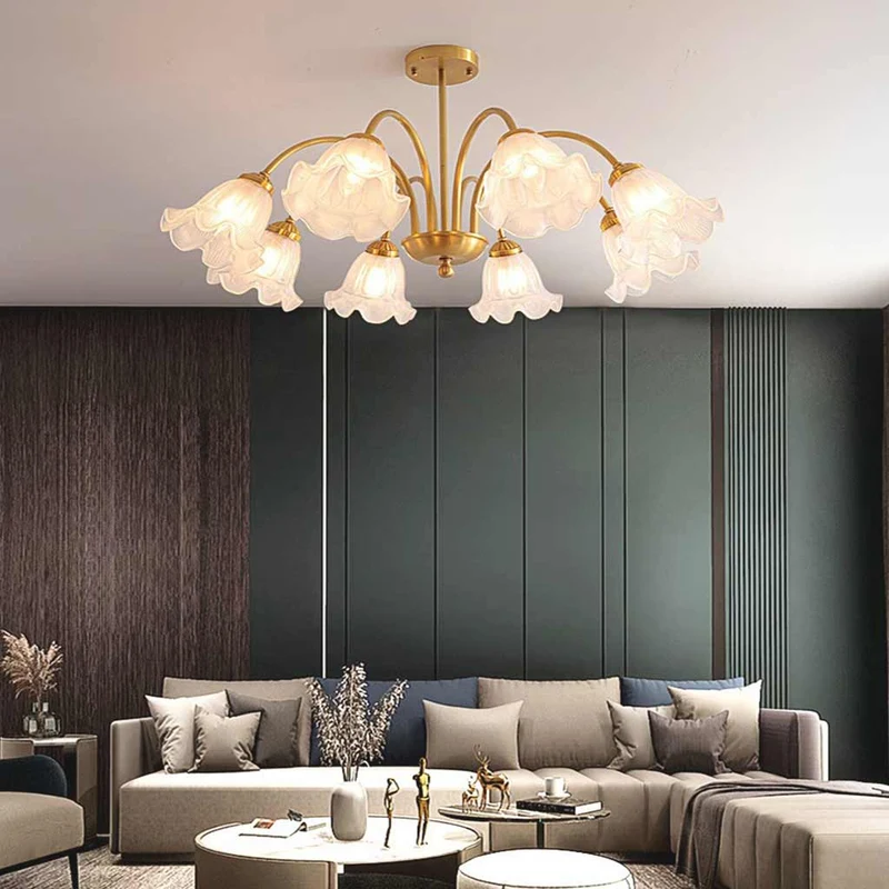 Chandelier French Glass Lily of the Valley Flower Gold Branch