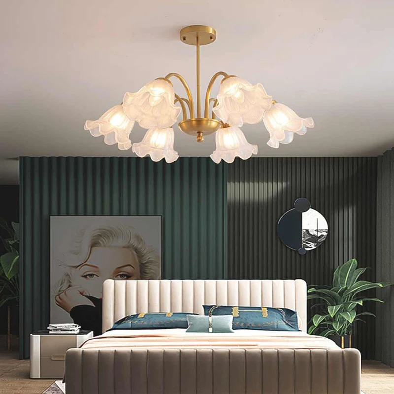 Chandelier French Glass Lily of the Valley Flower Gold Branch