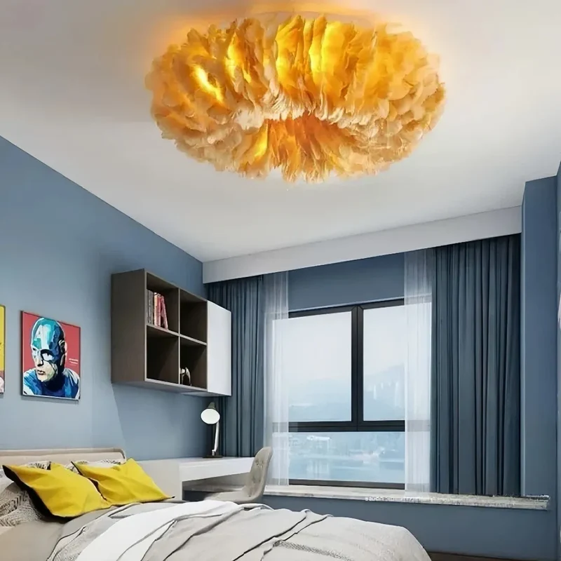 Moderne Deckenleuchte mit Federn im Ringdesign für Schlafzimmer