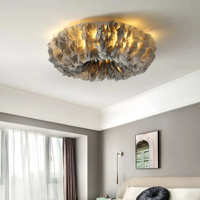 Moderne Deckenleuchte mit Federn im Ringdesign für Schlafzimmer