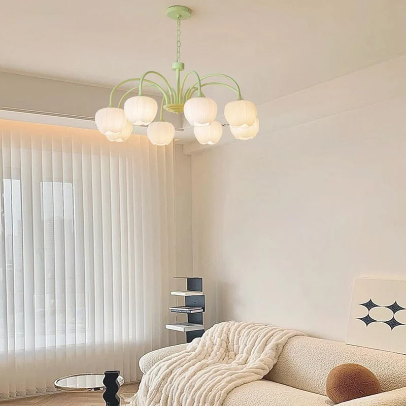 Chandelier Nordic Cream Branch Glass Tulip Flower