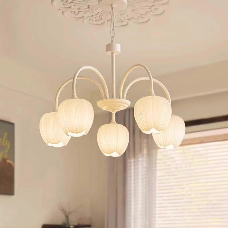 Chandelier Nordic Cream Branch Glass Tulip Flower