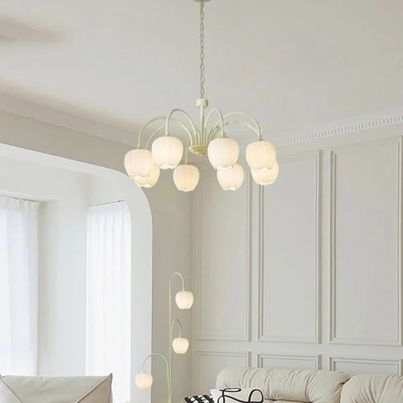 Chandelier Nordic Cream Branch Glass Tulip Flower