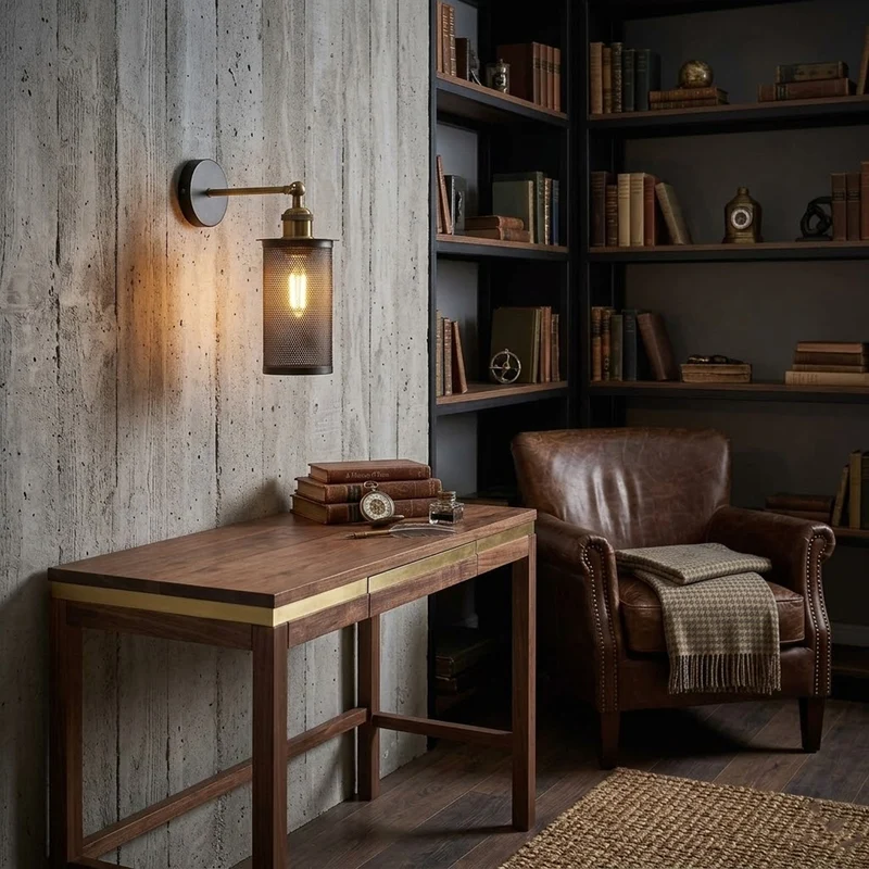 Industrie Nachttisch Wandleuchte mit Metallkäfig Design ~3591