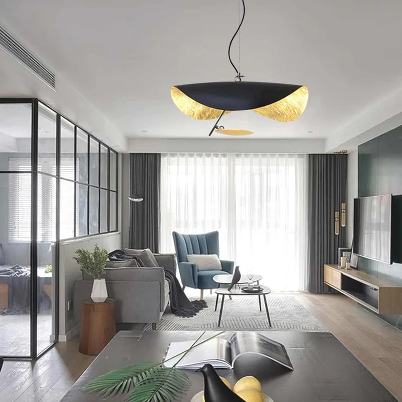 Pendant Light Italian Unique Metal Flying Saucer, Black / White