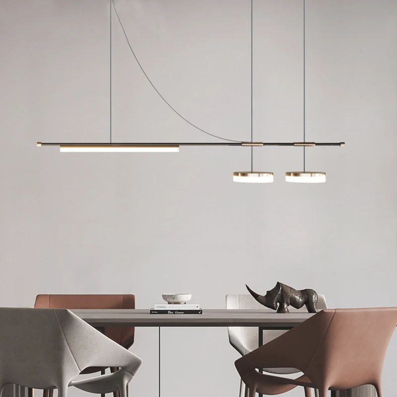 Pendant Light Minimalist Art Deco Long Linear LED, Black & Gold