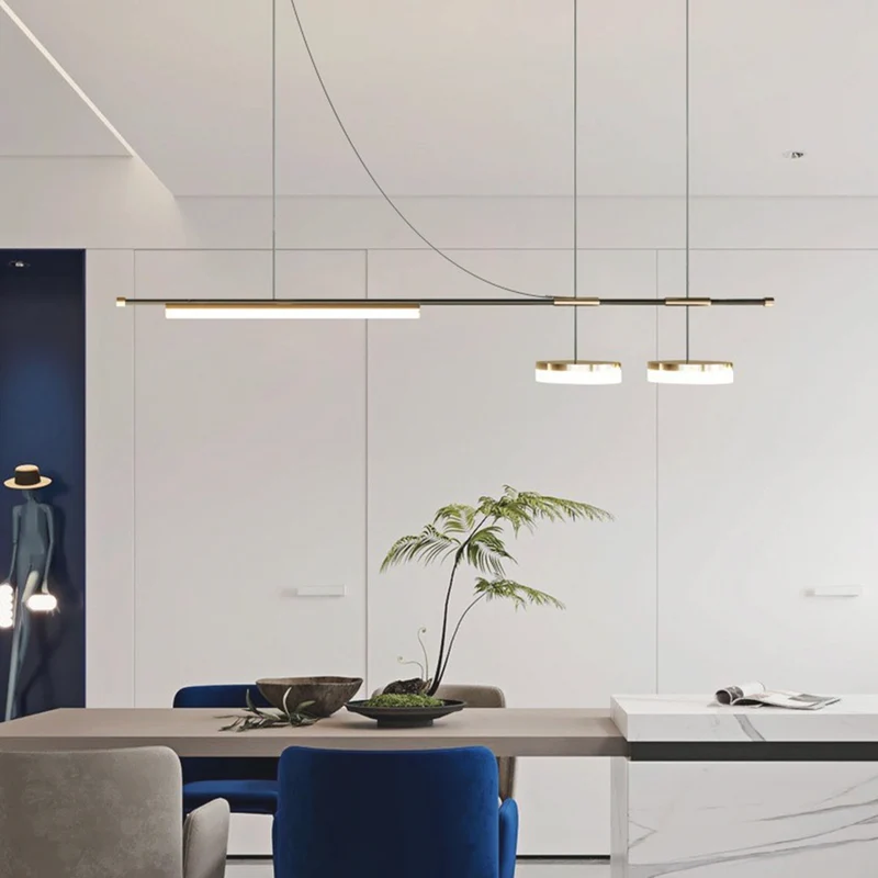 Pendant Light Minimalist Art Deco Long Linear LED, Black & Gold