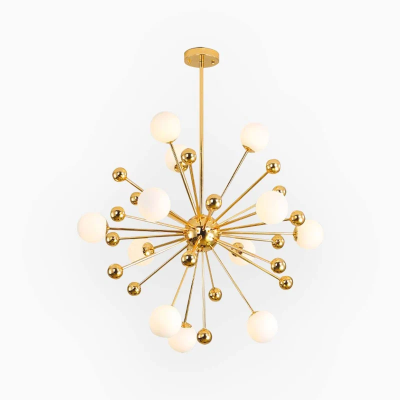 Chandelier Novelty Dandelion Sputnik Glass Bubble, Gold & White