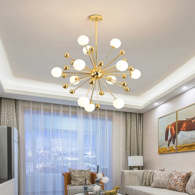 Chandelier Novelty Dandelion Sputnik Glass Bubble, Gold & White