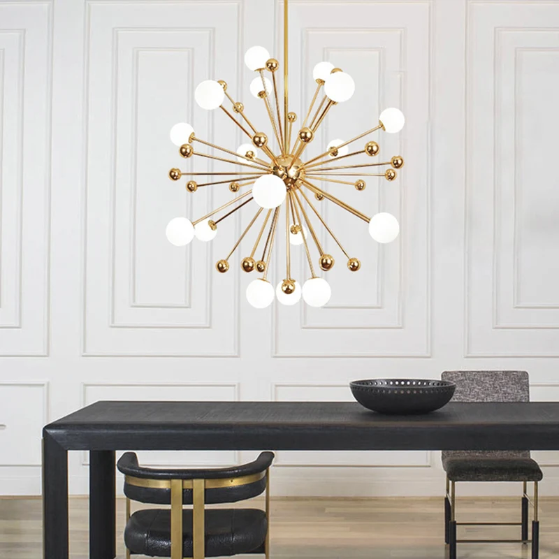 Chandelier Novelty Dandelion Sputnik Glass Bubble, Gold & White